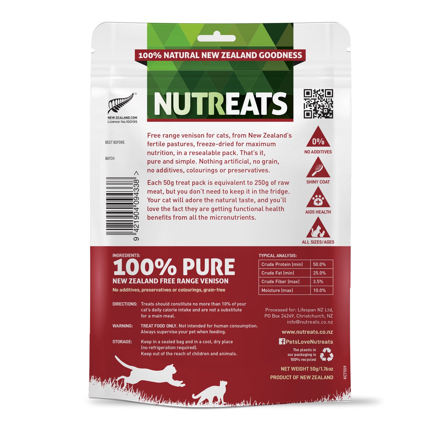 Nutreats free range venison cat treats- supporting your cat's health and wellbeing. No additives, no preservatives. Tasty nutritious treat for cats.