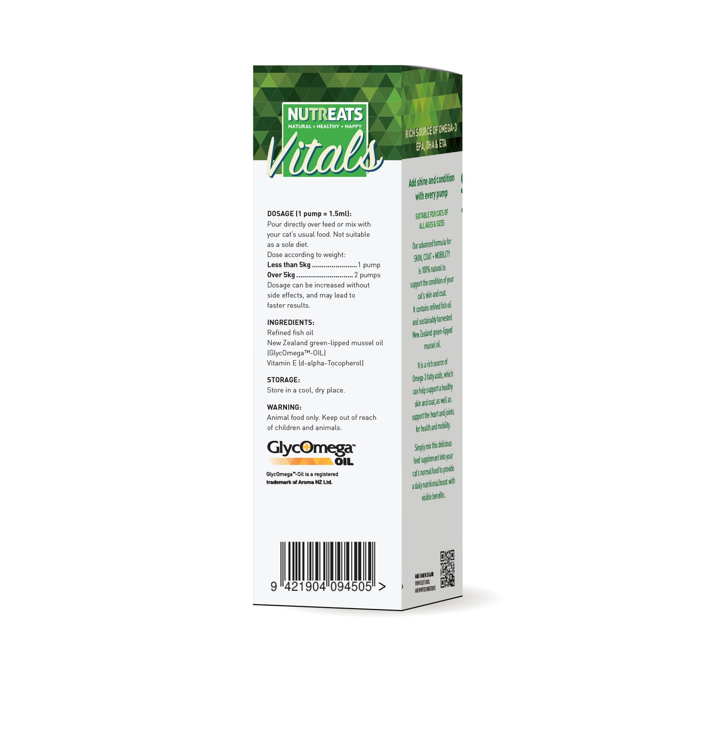 Nutreats Skin, Coat and Mobility oil for cats - supplement for healthy skin, coat and supporting mobility in cats. 100% natural nutritional supplement. Supporting healthy joints and mobility in cats. Supports healthy heart and brain function. Promotes naturally healthy shiny coat. 100% natural grain free supplement for cats.