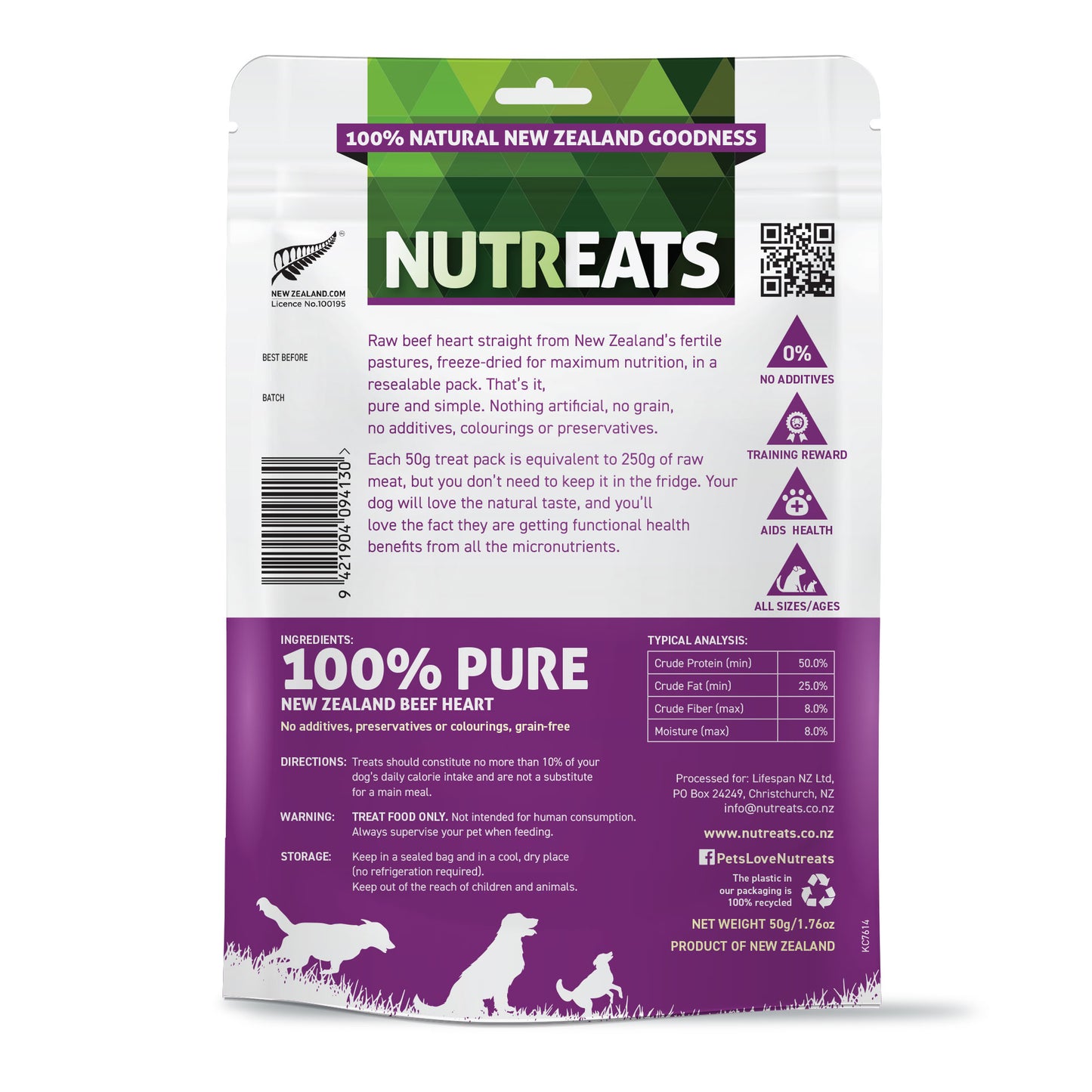 No additives, training reward - beef heart training treat for dogs. 100% natural - Nutreats New Zealand beef heart dog treats for dogs - rich in iron and B vitamins supporting healthy natural tissue repair and great training treats. 100% natural - pure meat treat. Freeze-dried for maximum nutritional value.