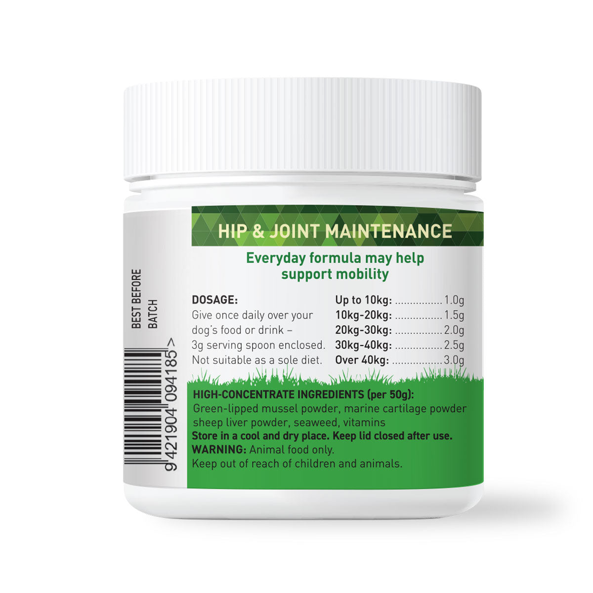Nutreats Vitals Hip & Joint powder for dogs - supporting naturally healthy hips and joints in dogs. Rich in Omega 3 and a rich source of chondroitin. totally natural feed supplement for dogs supporting healthy hips and joints. Everyday formula to help support your dog's mobility.