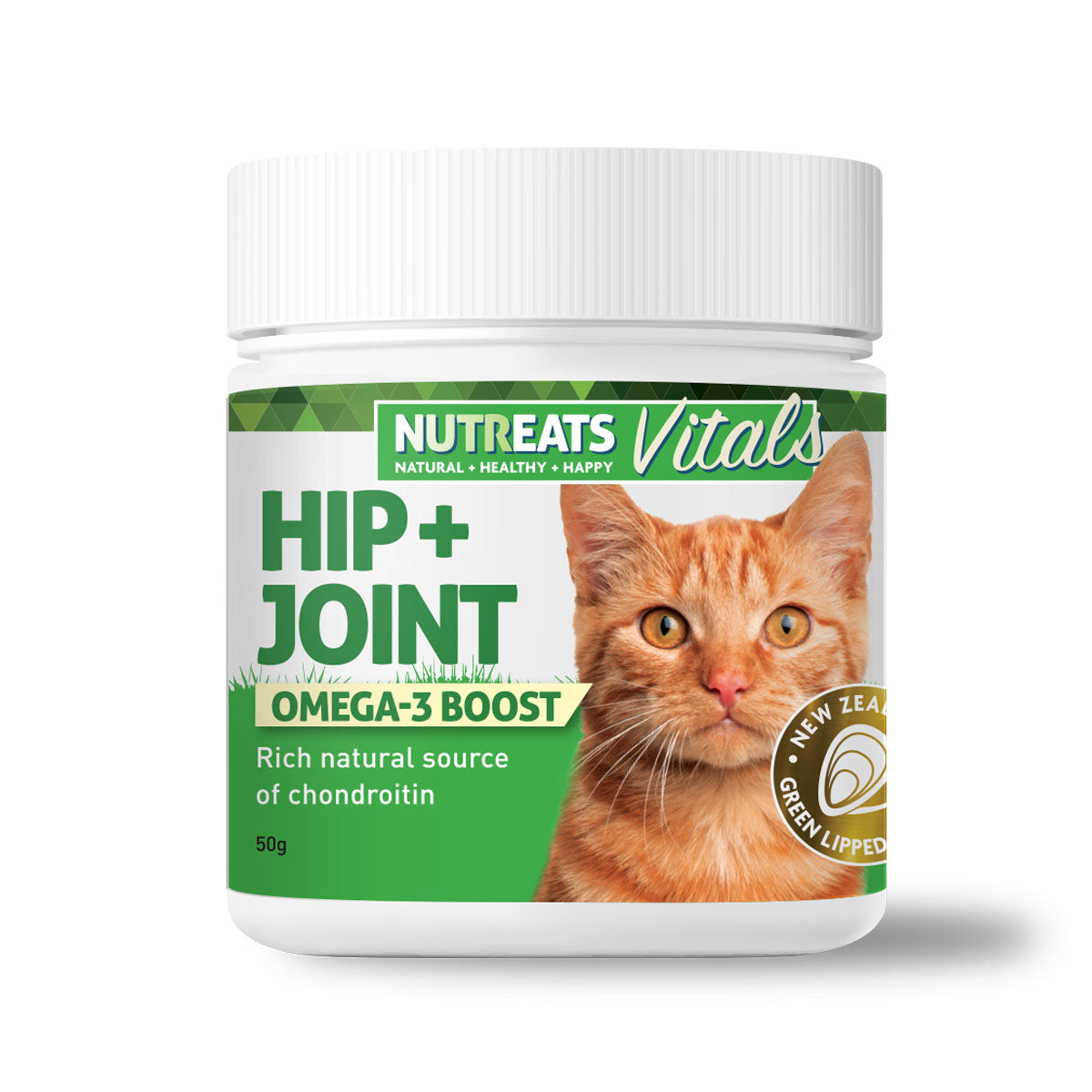 Nutreats Vitals Hip & Joint - a rich source of chondroitin supporting healthy bones, joints and skin for cats. Packed with Omega 3 this dietary supplement for cats can be sprinkled on their food to give them a healthy nutritional boost.