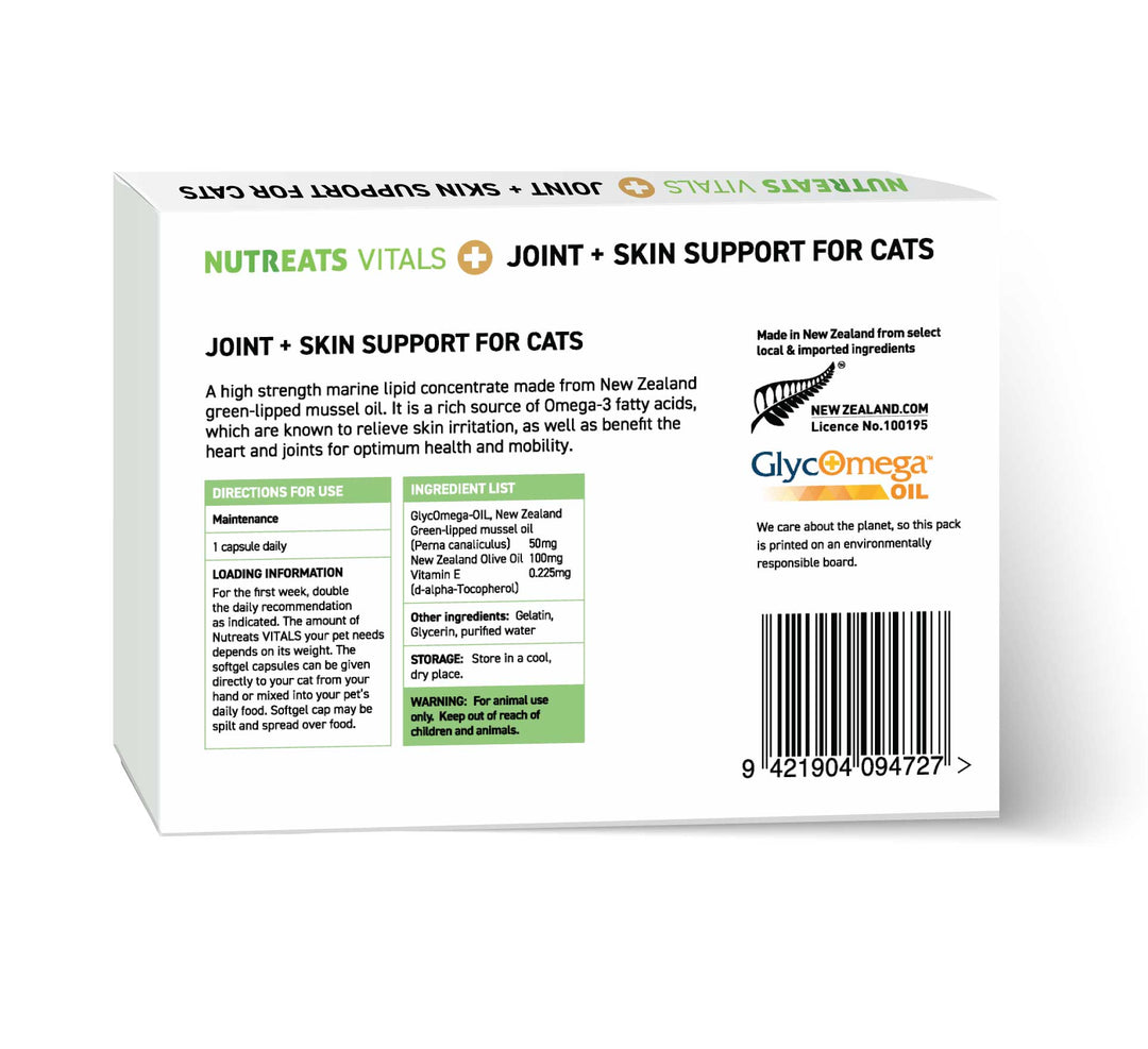 Green Lipped Mussel oil for cats supporting healthy cat's skin and joints.