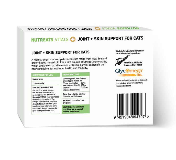 Green Lipped Mussel oil for cats supporting healthy cat's skin and joints.