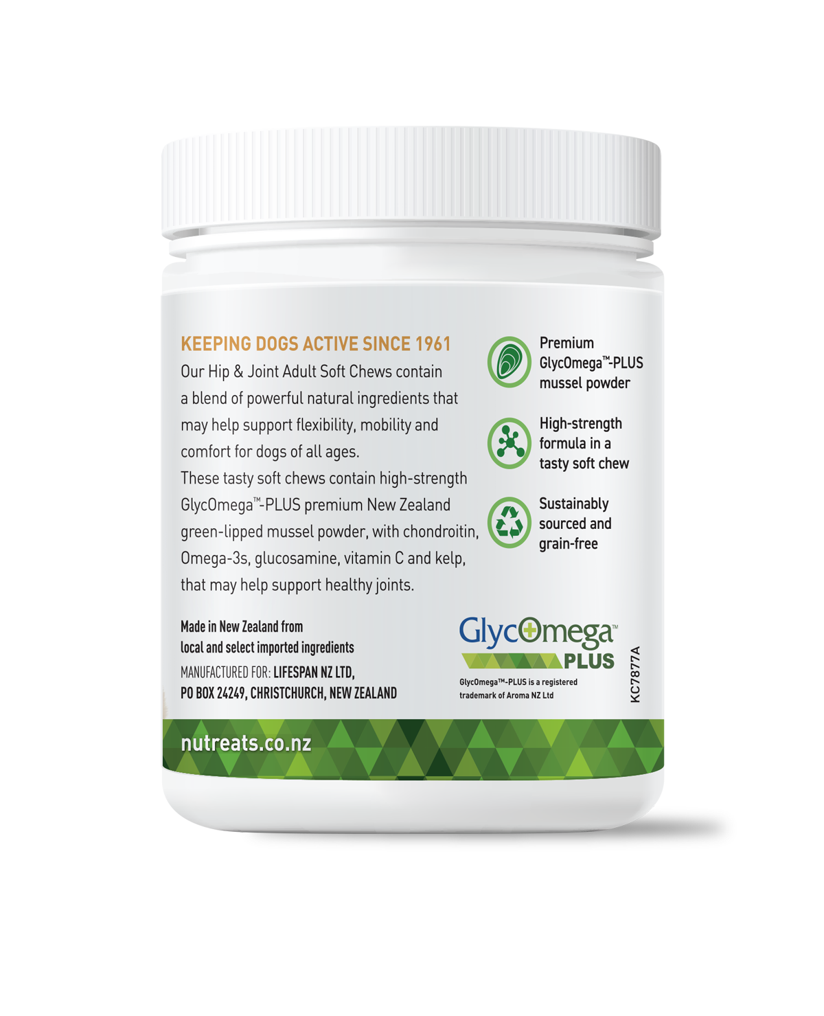 Joint health supplement for dogs support joint mobility with natural omega 3, Glucosamine Nutreats NZ. Advanced joint support formula with active green -lipped mussel, rich in omega3, chondroitin and glucosamine for dogs. With GlycOmega PLUS green lipped mussel powder. May help support healthy bones and joints in your dog.