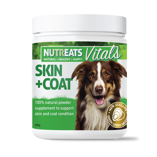 Nutreats skin & coat supplement powder. 100% natural supplement for dogs to support heaththy natural coat and skin condition.